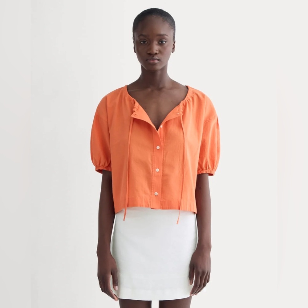 Everlane The Gauze Button Up Top in Soft Orange